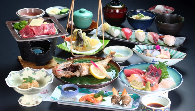 【寿司 5カン＆姿焼き】富山湾の朝取れ 新鮮魚介類＆季節のオススメ料理♪ちょっぴり贅沢に。特選会席